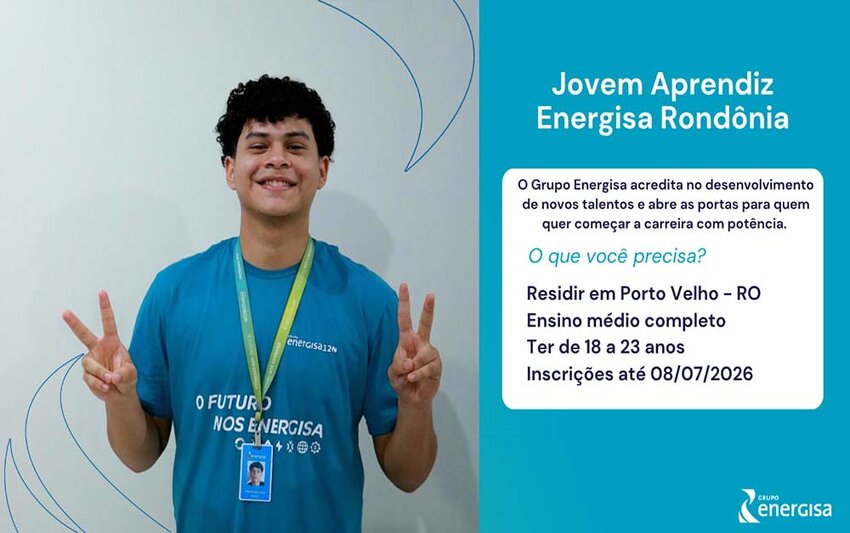 Energisa abre inscrições para Jovem Aprendiz em Porto Velho. Vagas também são destinadas a pessoas com deficiência (PCD)
